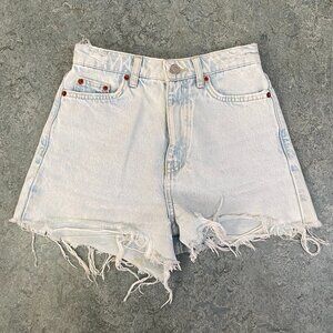 Zara High Waist Ripped Denim Shorts | Size 0 | Light Wash Denim & Curve Fit